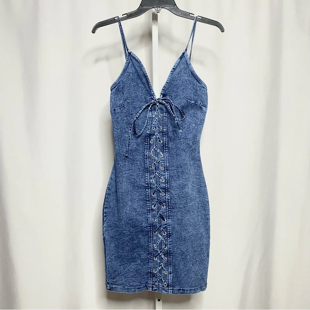 Windsor Denim Lace-Up Mini Dress • S - Picture 4 of 8